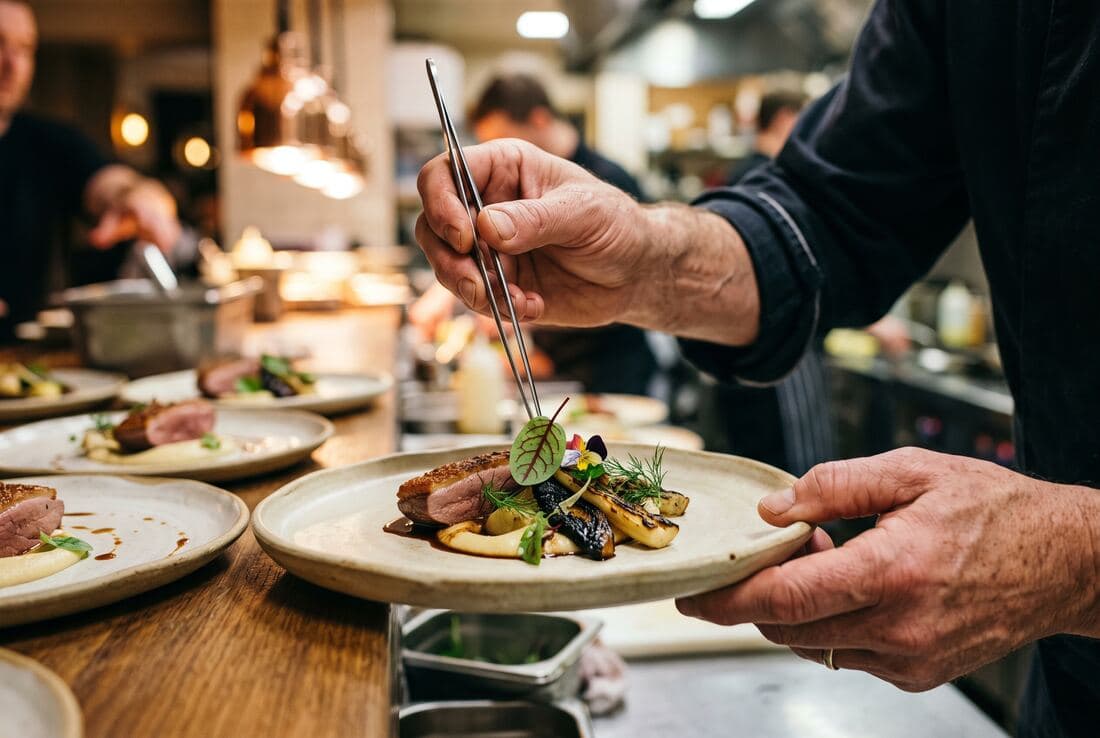 A freshly baked pizza being plated at Spåren in Alvesta